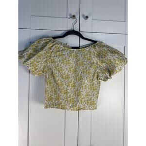J.CREW Liberty Fabric Floral Print Puff Sleeve Cropped Blouse White Yellow 4